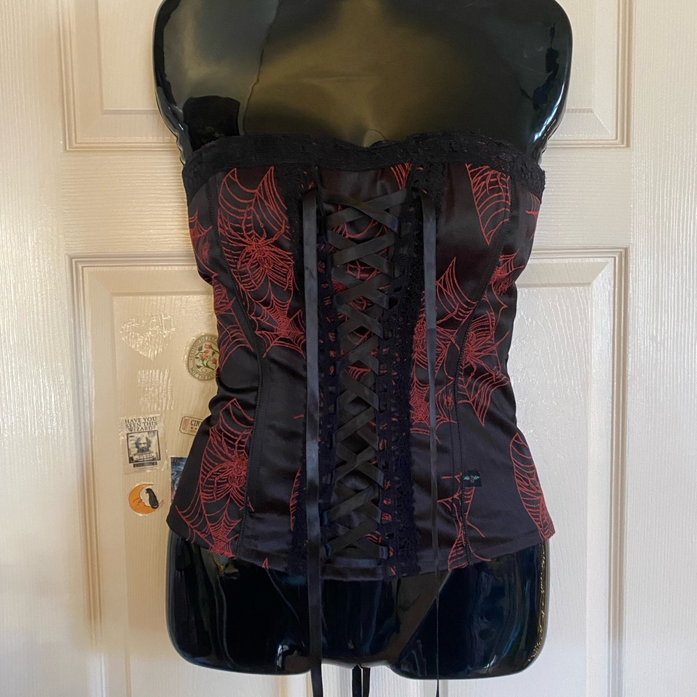 Tripp NYC Red and Black Spider Web Corset